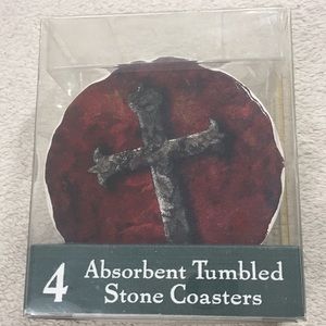 4-count Assorted Cross Design Absorbent Tumbled Stone Coasters New